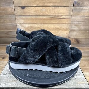 Koolaburra by UGG Adjustable Sandals Fuzz-ee Black Womens Size 9 Slippers
